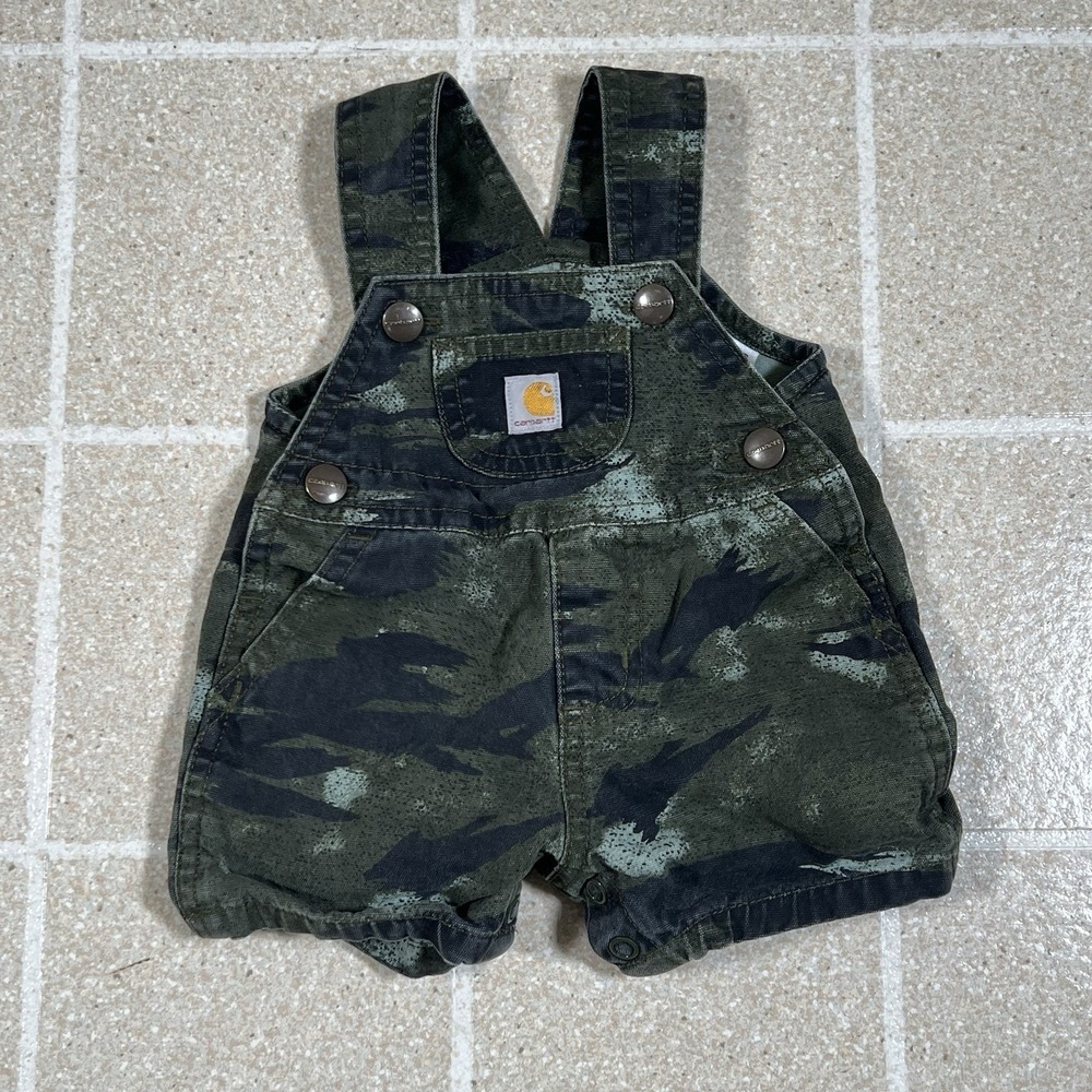 Carhartt Shortalls Baby Boys 3 Months Green Camo Bib Overalls Snap Crotch